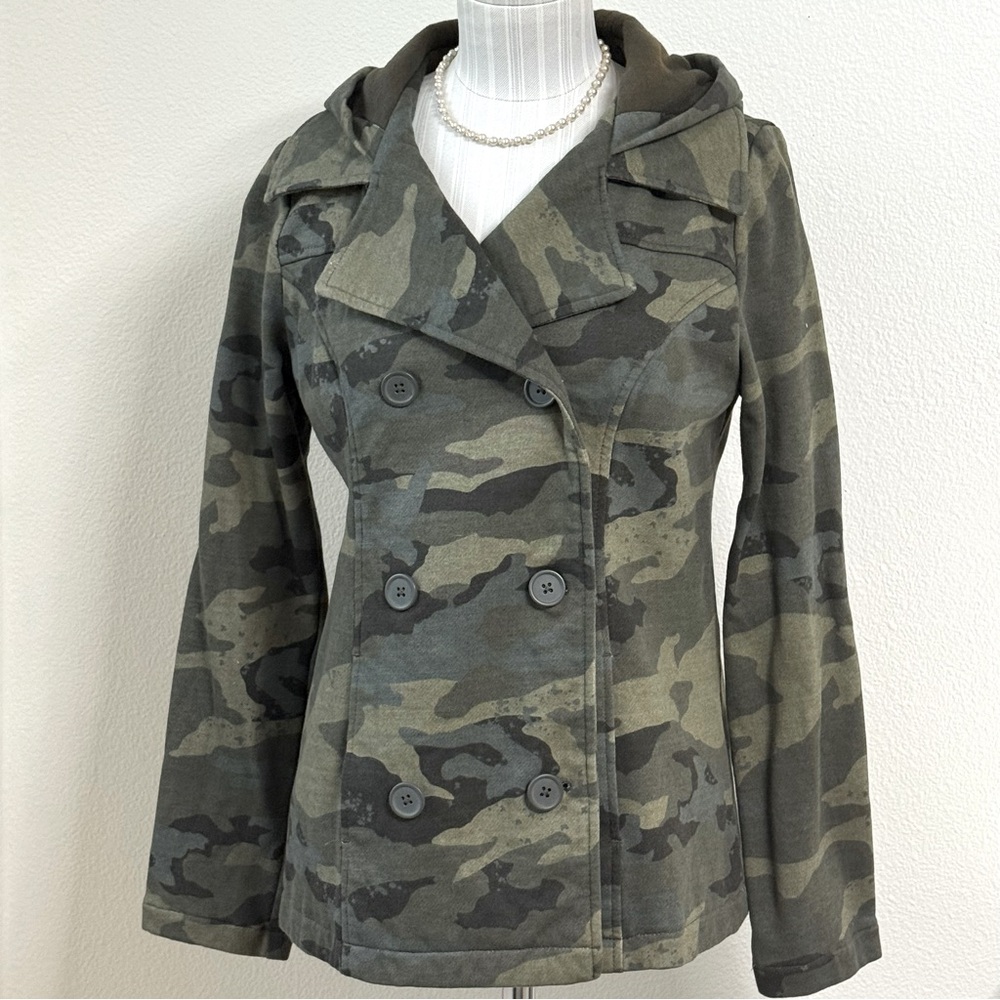 Vintage Ocean Pacific (OP) Camo Hooded Peacoat-Rare-Y2K- Junior's Medium (7-9)